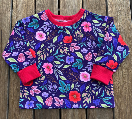 Size 2 Oversized Tee Long Sleeve - Purple Floral Garden